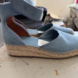 Franco Sarto Denim Espadrille Wedge Sandals – Size 9